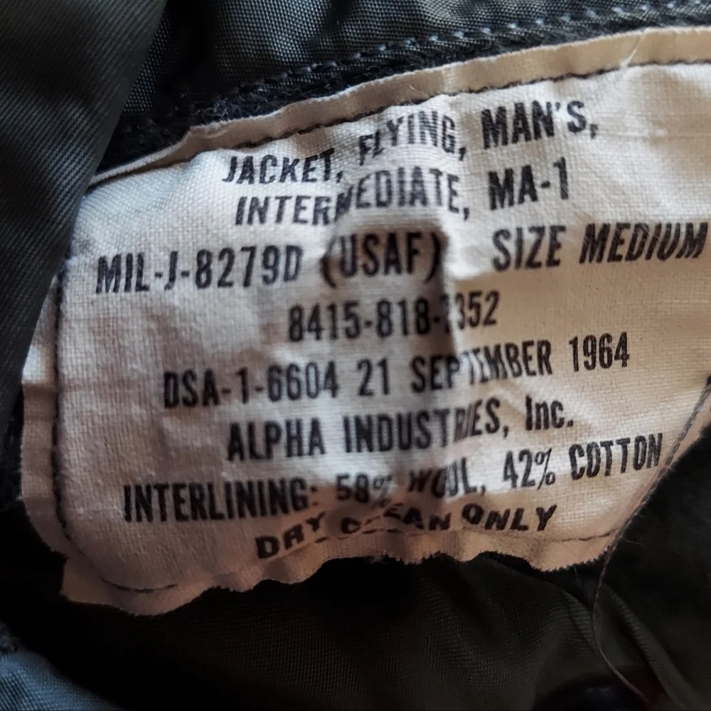 Vintage 60's USAF Type MA-1 Flight Bomber Jacket Alpha Industries